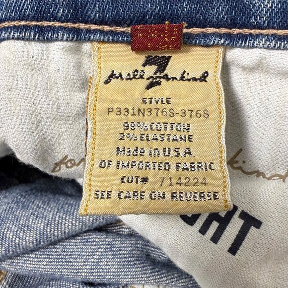 7 For All Mankind Jean Shorts Womens Sz 32 Low-Rise Straight Medium Wash Stretch - Picture 10 of 11